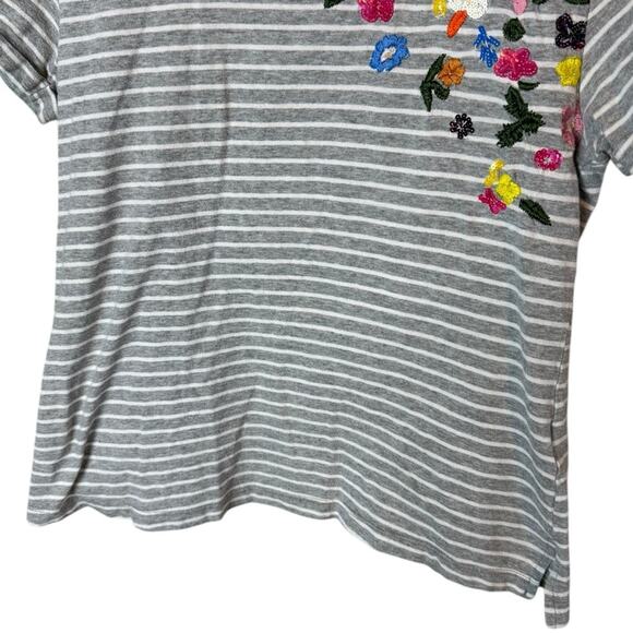 by Anthropologie Women’s XS Striped Tee Flower Embroidery Sequins - Picture 5 of 7